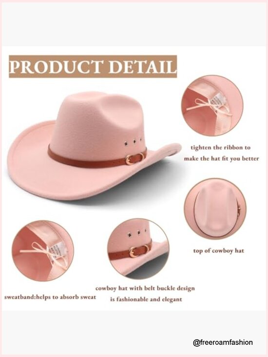 Wide Brim Felt Cowboy Hat with Belt Buckle Unisex Outdoor Fedora main image 6